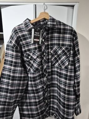 Black & White Aggressor Plaid Flannel Shirt Jacket XL NEW